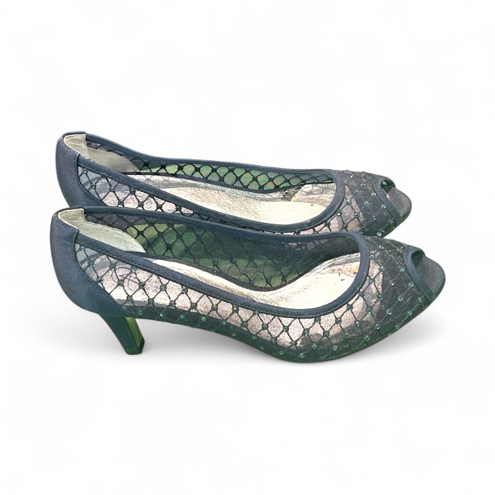 Adrianna Papell Navy Blue Saba Mesh Sequin Leather Heels